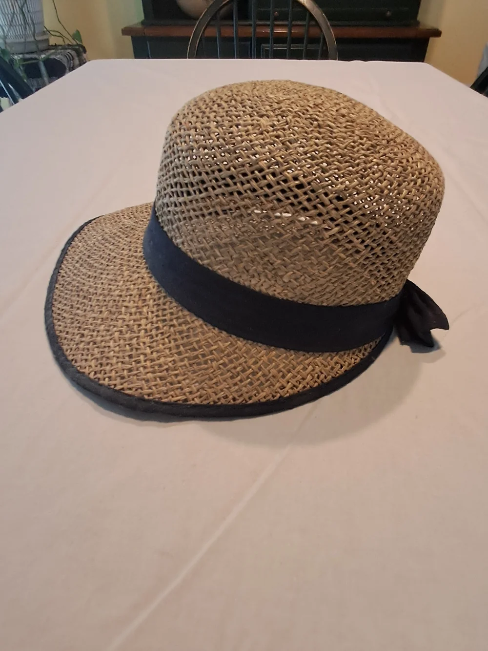 Straw Sun Hat with Black‎ Trim and Band